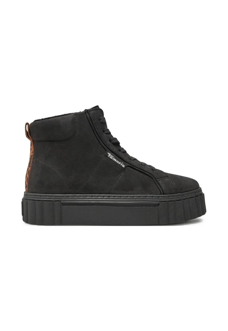 Botine dama,  304120, Piele naturala, Negru,