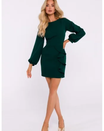 Rochie cu volan si decupaj pe spate, Verde sticla