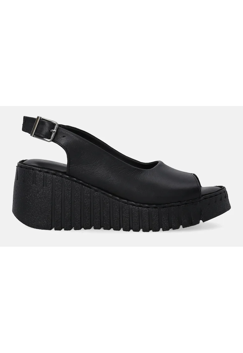 Sandale wedge de piele cu catarama