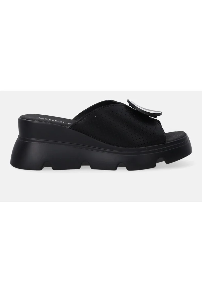 Papuci din piele cu talpa wedge si perforatii