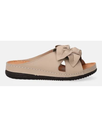 Slapi din piele cu detaliu in forma de floare
