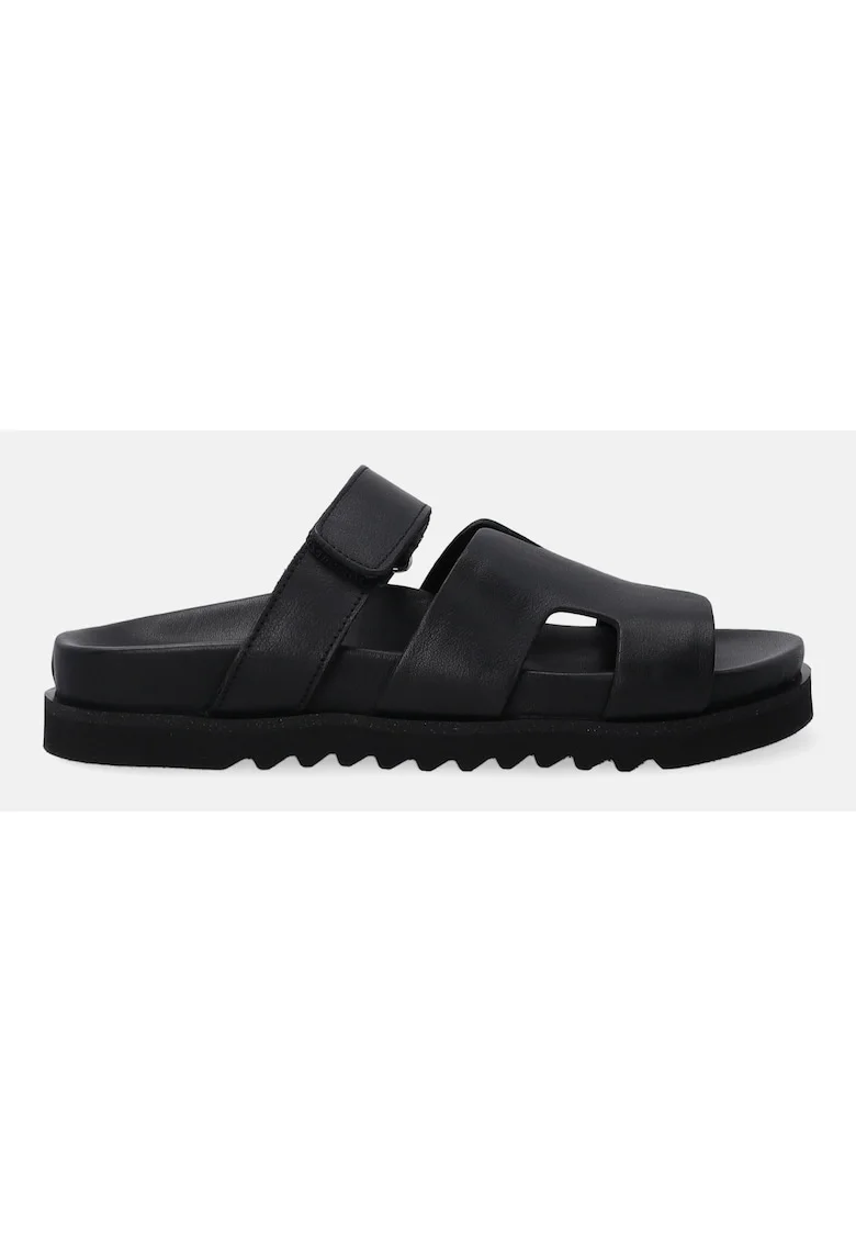 Papuci cu platforma uni din piele