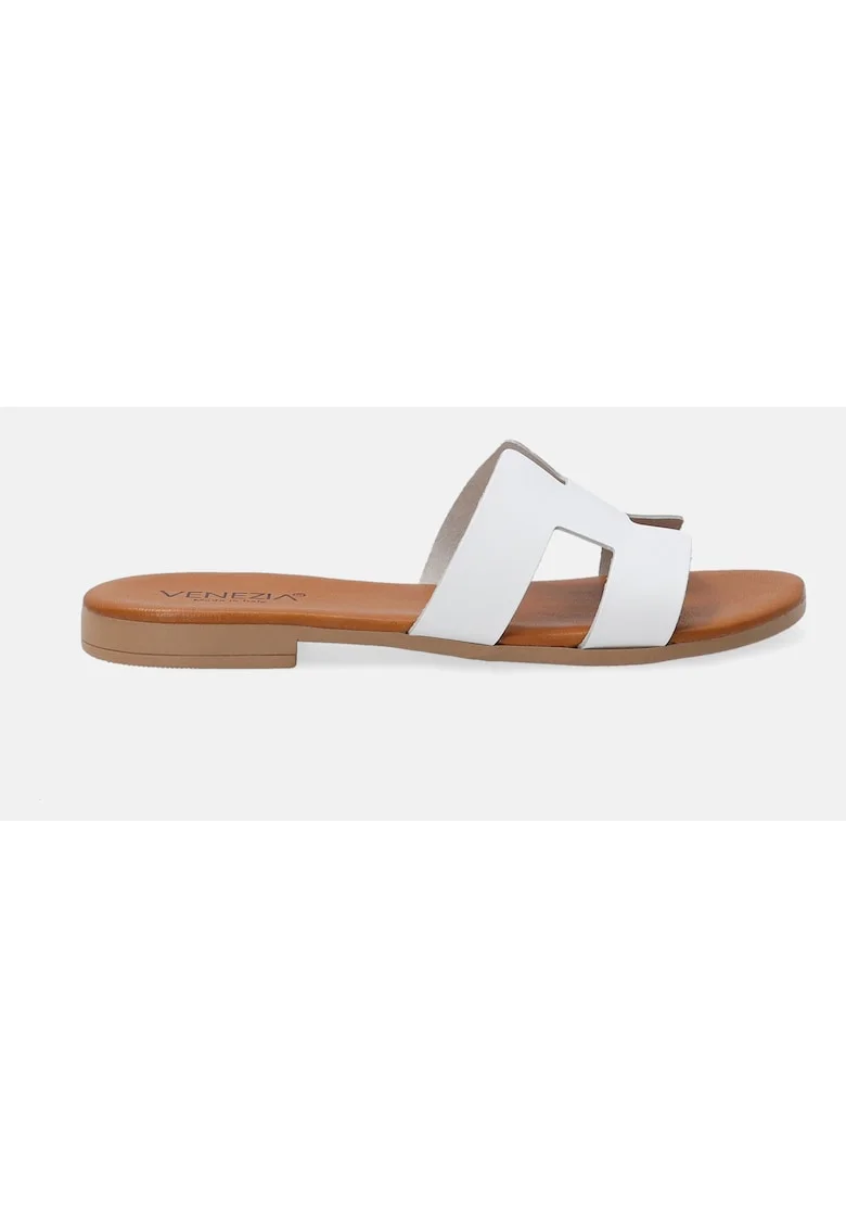 Papuci de piele demi-wedge cu decupaje laterale