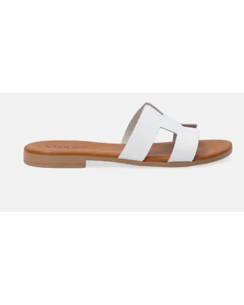 Papuci de piele demi-wedge cu decupaje laterale