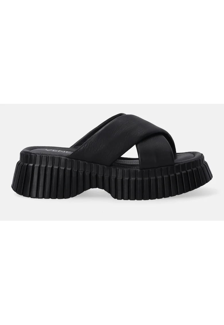 Papuci din piele cu talpa demi-wedge