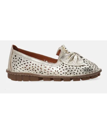 Balerini cu varf rotund din piele si funda