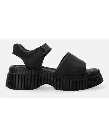 Sandale din piele cu talpa demi-wedge si velcro