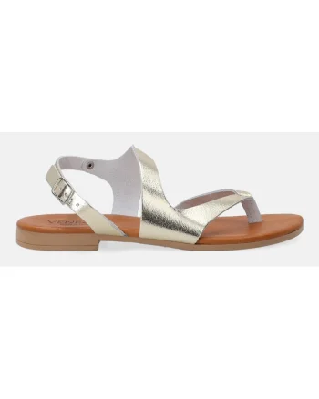 Sandale de piele cu aspect metalic si bareta in T