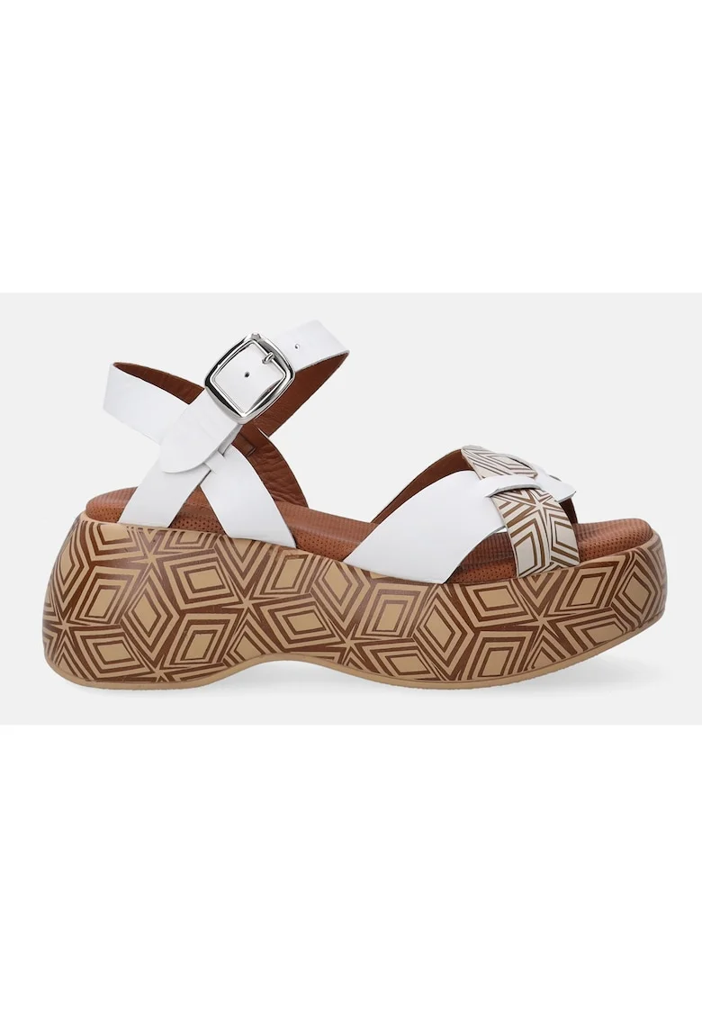 SANDALE  ALBE CU PLATFORMA SI MODEL GEOMETRIC MARIMEA