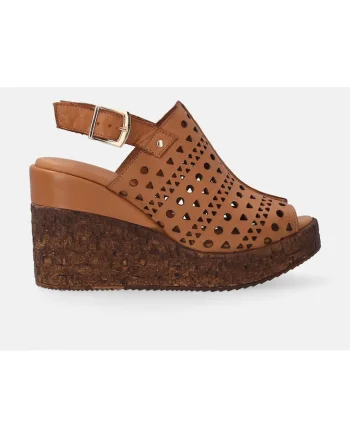 Sandale wedge de piele cu aspect ajurat