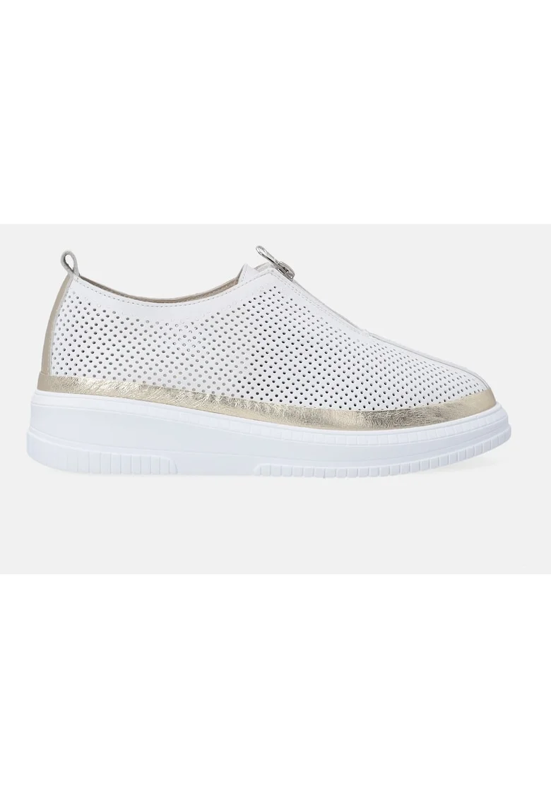 Pantofi din piele cu aspect perforat si fermoar