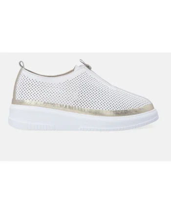 Pantofi din piele cu aspect perforat si fermoar