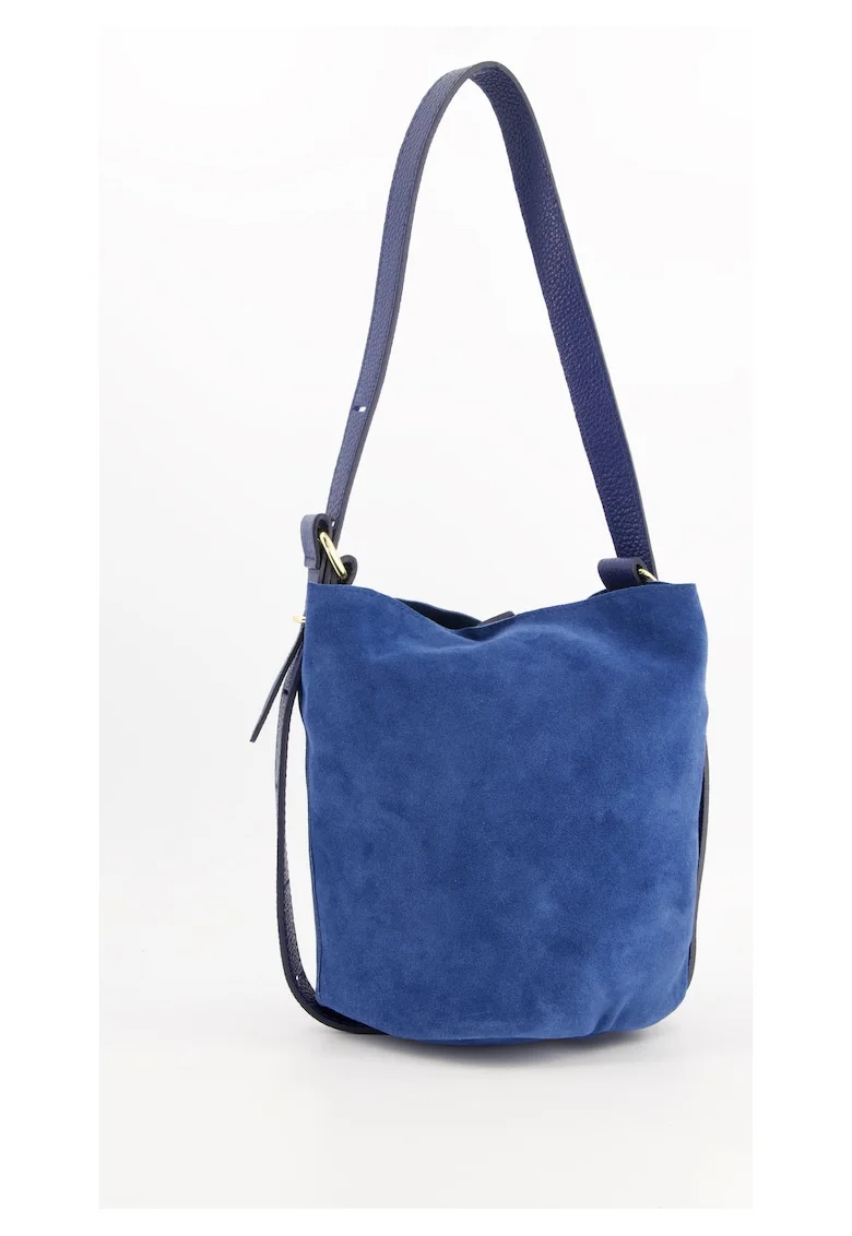 Geanta de dama  model Messenger, piele intoarsa, albastru marin, 25x25x14,5cm, curea detasabila 76cm