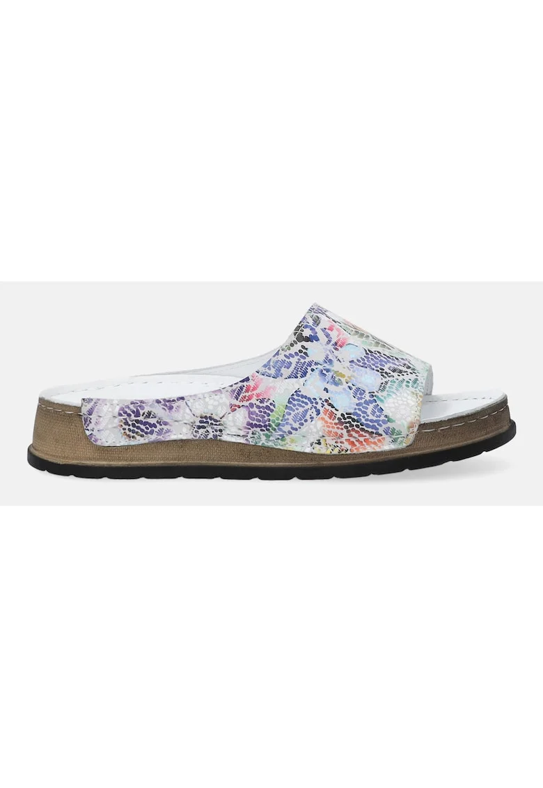 Papuci din piele nubuc cu model abstract