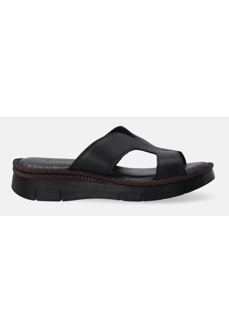 Papuci demiwedge din piele cu decupaje