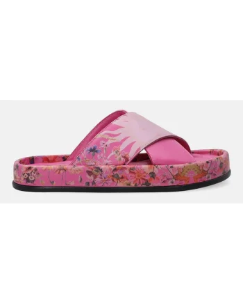 Papuci din piele naturala cu imprimeu floral