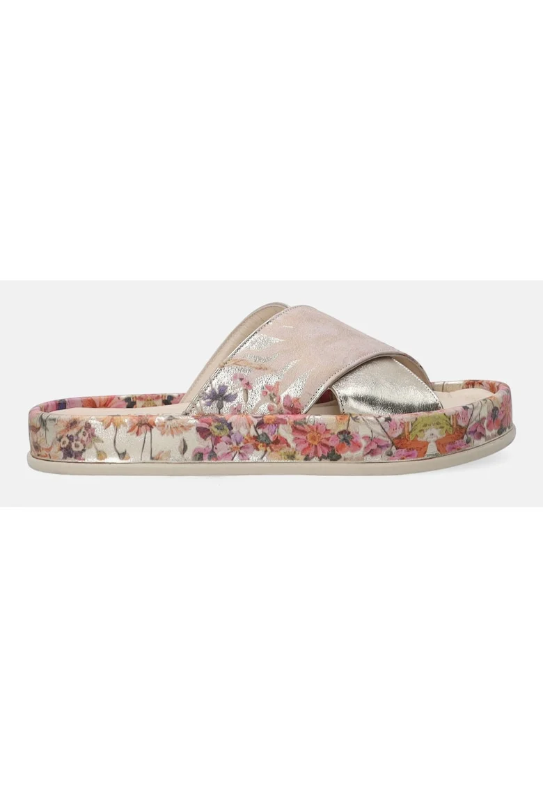 Papuci metalizati cu imprimeu floral
