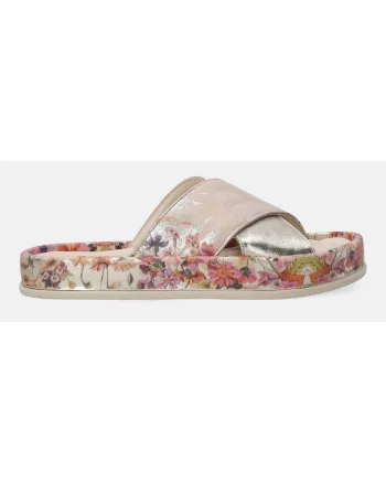 Papuci metalizati cu imprimeu floral