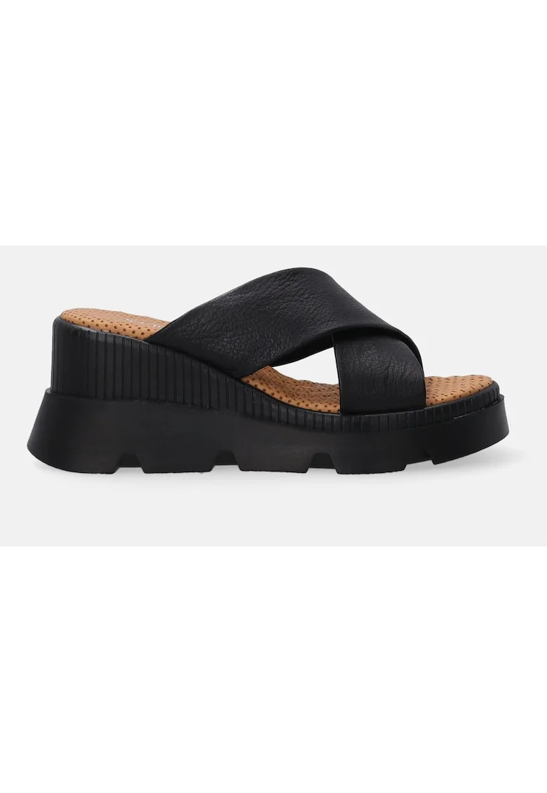 Papuci cu talpa wedge captusiti cu piele