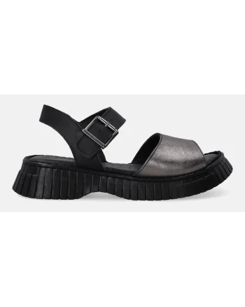 Sandale demi-wedge din piele cu detaliu metalizat