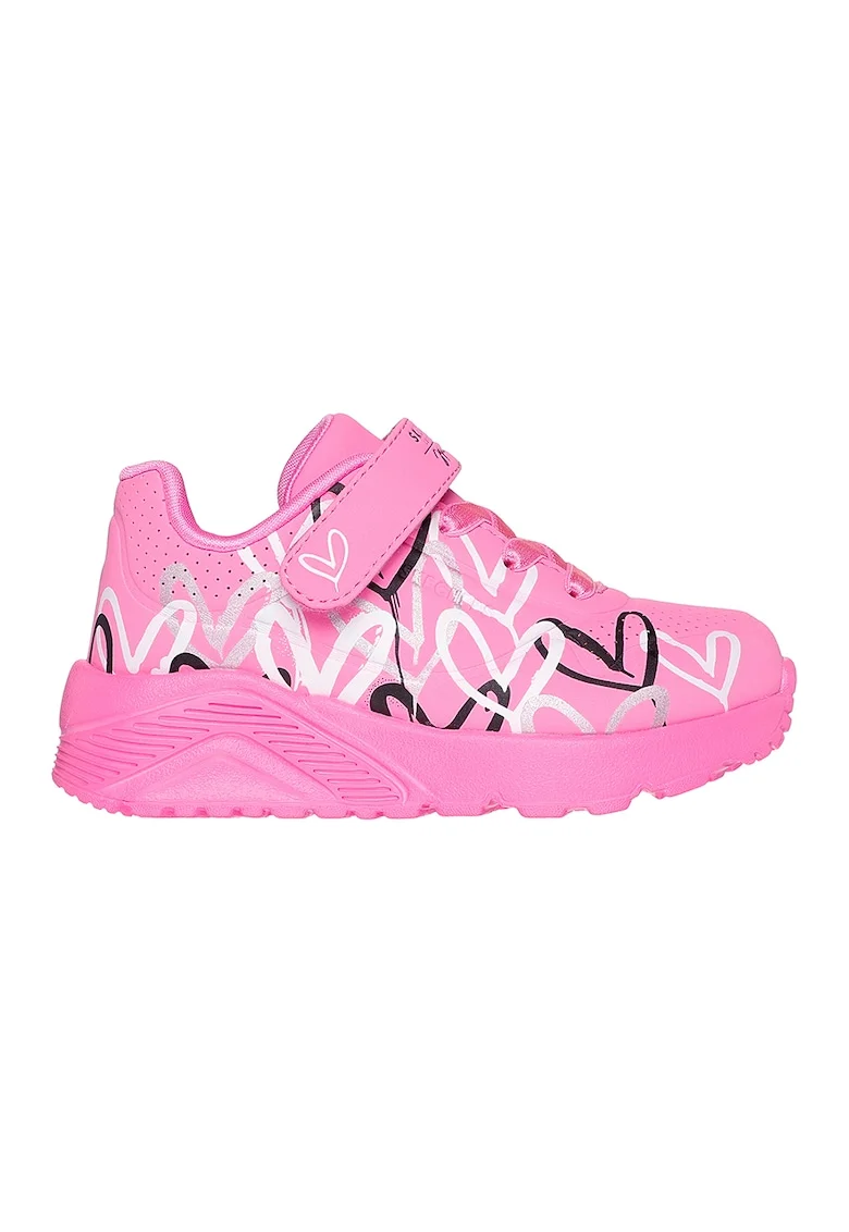 Pantofi sport Uno Lite de piele ecologica cu velcro, Negru/Roz pastel/Alb optic