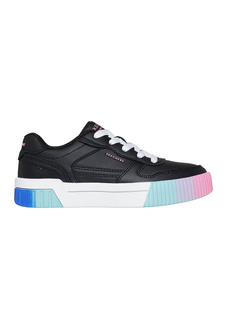 Pantofi sport Jade de piele ecologica cu platforma, Negru/Albastru royal/Alb optic