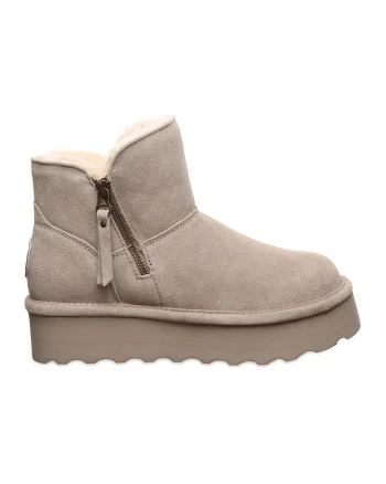 Ghete flatform de piele intoarsa cu fermoar, Maro taupe