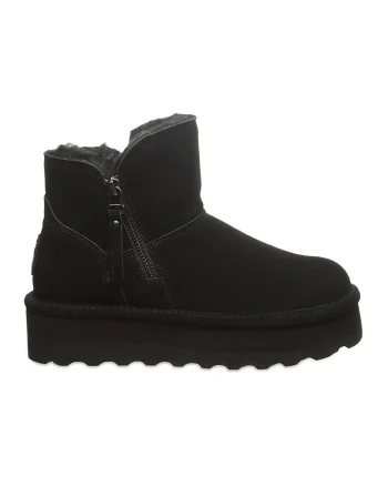 Ghete flatform de piele intoarsa cu fermoar, Negru