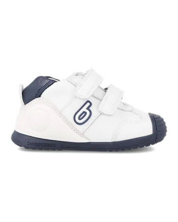 Pantofi sport din piele cu velcro, Albastru inchis/Alb optic