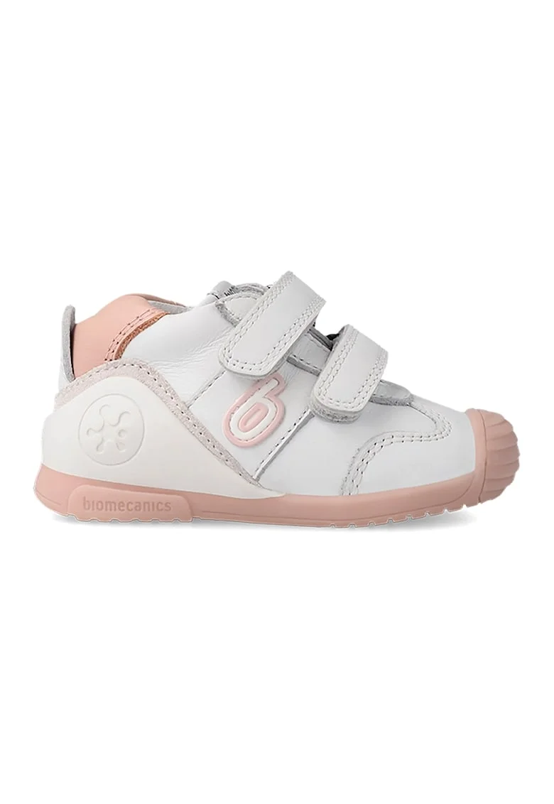Pantofi sport din piele cu velcro, Alb murdar/Roz prafuit