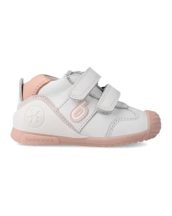Pantofi sport din piele cu velcro, Alb murdar/Roz prafuit