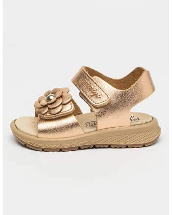 Sandale cu velcro si aplicatie floare, Auriu rose