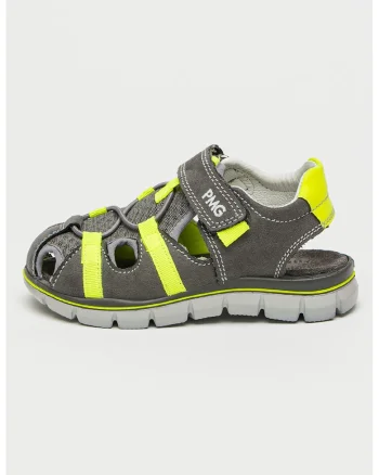 Sandale de piele intoarsa cu logo, Verde neon/Gri inchis