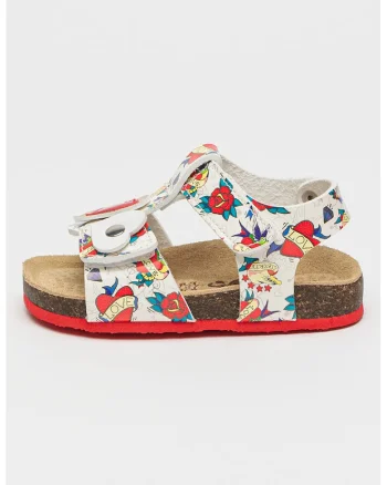 Sandale din piele ecologica cu imprimeu, Multicolor