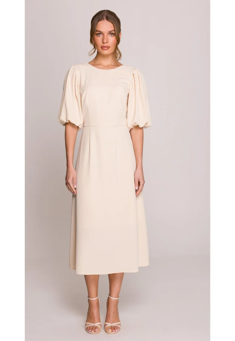 Rochie cu maneci bufante,  Alb, Alb
