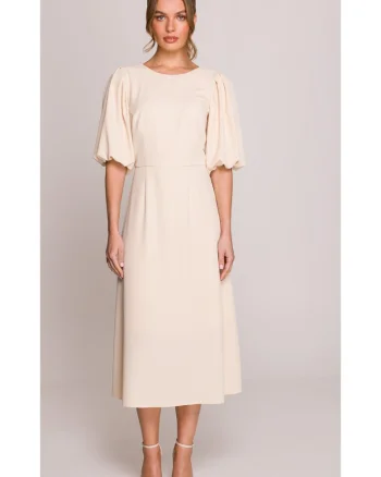 Rochie cu maneci bufante,  Alb, Alb