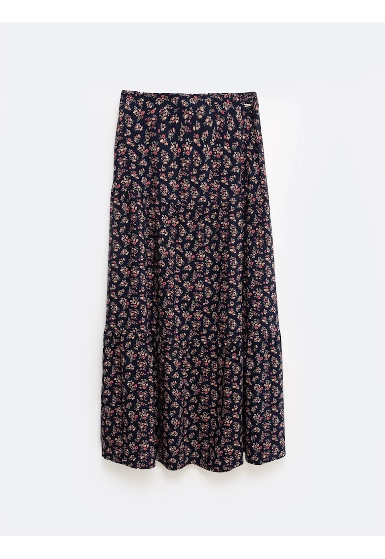 Fusta midi cu imprimeu floral, Rosu/Negru/Portocaliu