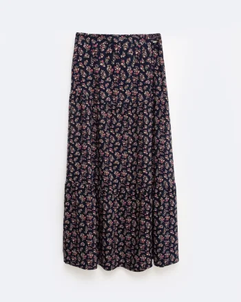 Fusta midi cu imprimeu floral, Rosu/Negru/Portocaliu