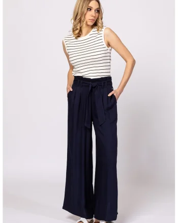 Tricou din amestec de modal fara maneci cu model in dungi Berta, Crem