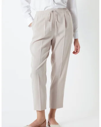 Pantaloni crop cu talie ajustabila, Maro taupe deschis
