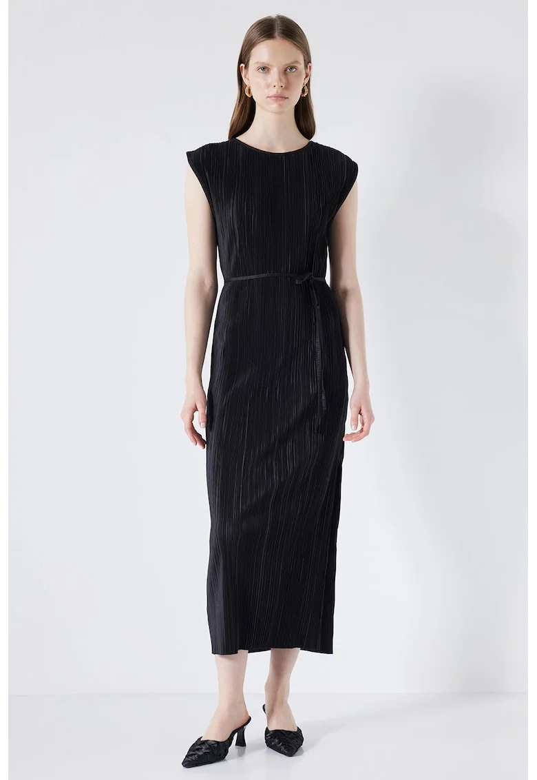 Rochie maxi cu aspect striat, Negru