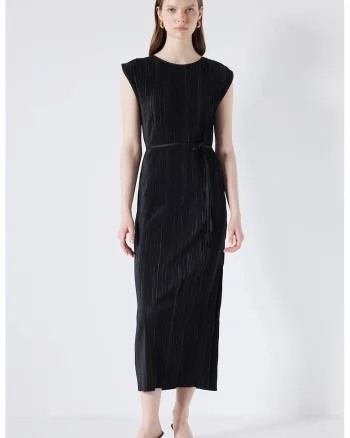Rochie maxi cu aspect striat, Negru