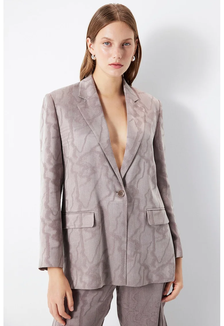 Sacou din amestec de lyocell cu model si buzunare cu clapa, Maro taupe