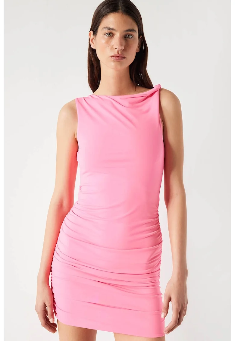 Rochie mini cu model asimetric, Roz