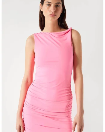 Rochie mini cu model asimetric, Roz