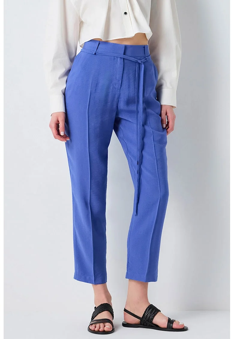 Pantaloni crop cu pense, Albastru indigo