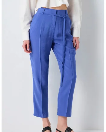 Pantaloni crop cu pense, Albastru indigo