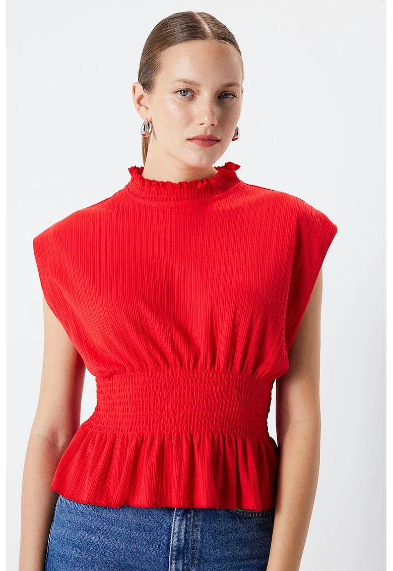 Tricou cu talie elastica, Rosu vermillion