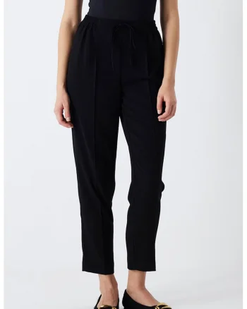 Pantaloni crop cu talie ajustabila, Negru
