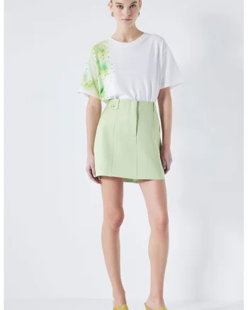 Fusta mini cu croiala in A, Verde pal